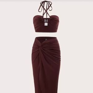 SHEIN Burgundy Skirt Set